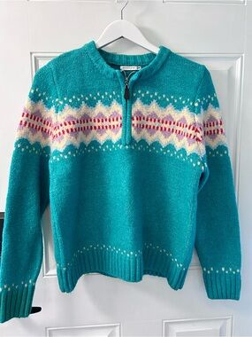 Staccato Teal Fair Isle Half-Zip Sweater
